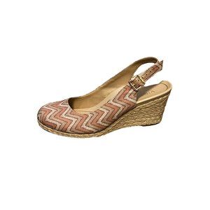 Vionic Coralina Wedge Espadrilles Dusty Pink Chevron Textile SlingBack Size 9